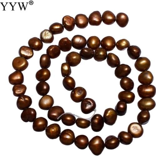 YYW High Quality Cultured Potato Freshwater Pearl Beads coffee color 7-8mm Approx 0.8mm Sold Per Approx 14.5 Inch Strand