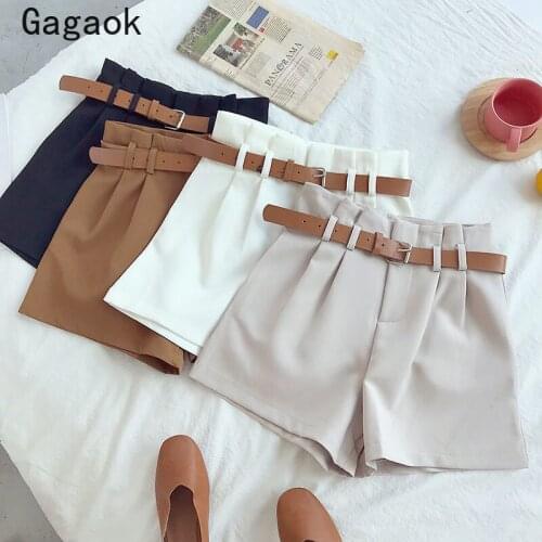 Gagaok Women Short 2021 Spring Autumn New Solid High Sashes Loose Casual Clothing Fashion Ladies Korean Simple Wild Shorts