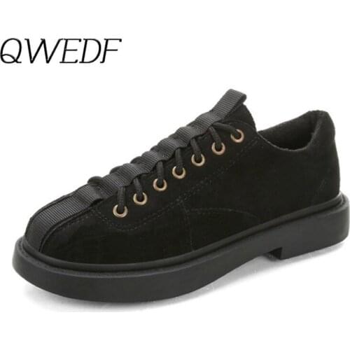 QWEDF 2019 Spring Surface Casual Breathable Flats Fashion Lace-Up Sneakers Women Vulcanized Shoes Leather Platform Shoes Z2-84