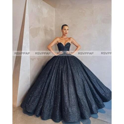Long Evening Dresses 2021 Elegant Sweetheart Neck Puffy Ball Gowns Arabic Dubai Style Black Women Gowns robe de soiree