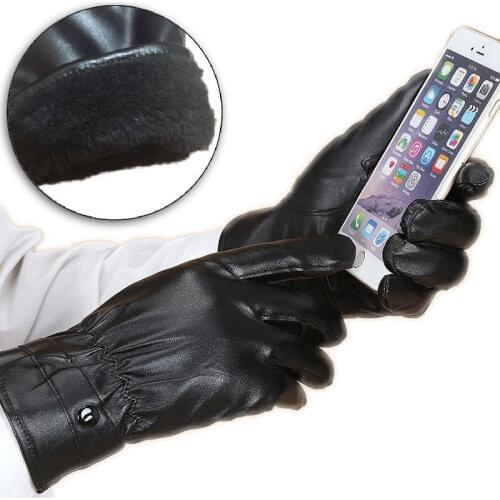 Winter Thermal Warm PU Leather Gloves Fleece Lined Mittens for Men Women Skiing Skateboard Driving Skate Touch Screen Windproof
