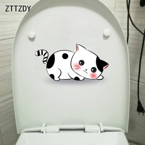 ZTTZDY 22.4*12.7CM Cute Cat Kids Room Wall Sticker Home Decor WC Toilet Decal T3-0061
