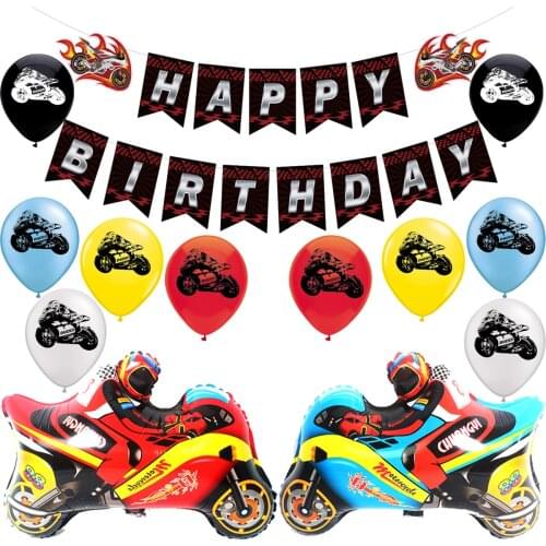 1set Motorbike Racing Flag Balloon F1 Checkered Race Car Banners Happy Birthday Party Kids Boy Toy Decoration Motorcycle Ballons