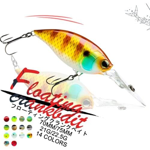 1PCS 70MM/75MM Crankbait Floating Fishing Lure Wobbler Artificial Bait 3D Eyes Hard Bait Fishing Baits Crank Fishing Tool Tackle