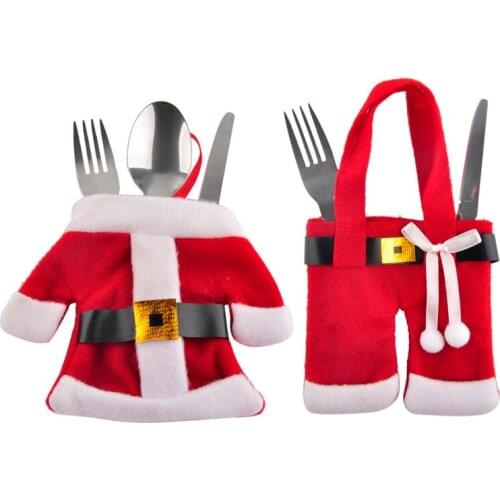 1PC Christmas Decorations Plush Santa Clothes Style Silverware Holder Pocket Christmas Ornaments Knifes Folks Bag For Table
