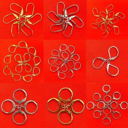 10PCS 316Stainless Steel Round Flower D Shape Ear Wire Lever Back French Earring Hook For Jewelry DIY Making Findings