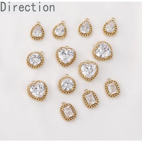 14k Gold color zircon love water drop rectangular round chain pendant DIY Earrings Necklace Bracelet hand accessories