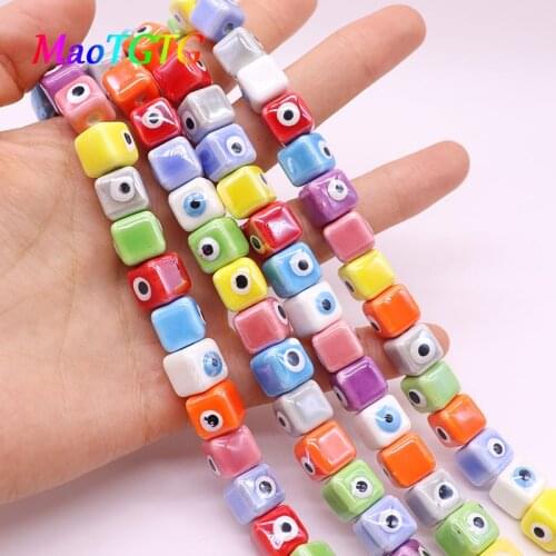 15pcs Square Ceramic Evil Eye Beads For Jewelry Making Necklace Bracelet 10mm Square Handmade Ceramic Beads DIY Accessories