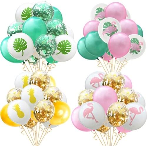 15cps Hawaiian Party Decorations Flamingo Confetti Latex Balloons Pineapple Palm Leaves Balloons Wedding Tropical Party Supplies