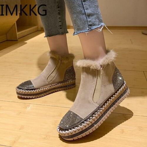 2020 botte femme 43 Winter Ankle Boots Flock Platform Snow Ladies crystal Plush Sneakers Casual Shoes Woman Footwear Botas Mujer