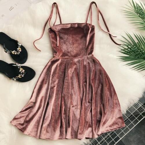 2021 Summer Womens Dress Korean Retro Solid Color Velvet Sling Dress New Waist Slim Female Short Dresses HH177