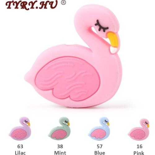 3pcs Free Shipping Flamingo Silicone Beads Food Grade Cartoon Baby Teether BPA Free Teething Toys DIY Pacifier Necklace