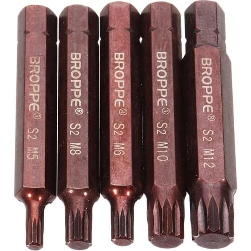 Broppe 5Pcs M5-M12 75mm Magnetic Star Screwdriver Bit S2 Steel 10mm Hex Shank M5/M6/M8/M10/M12