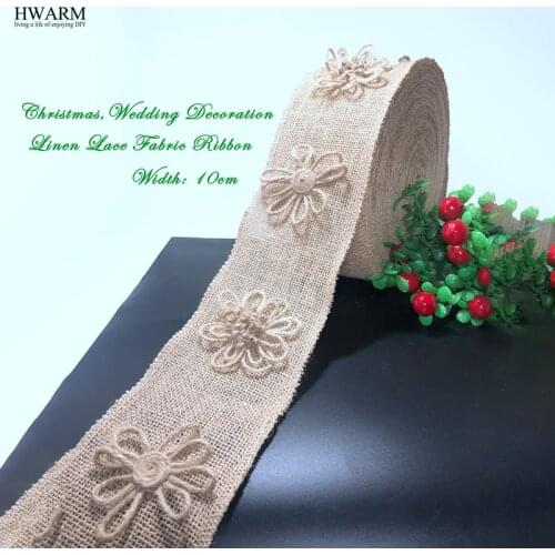 5yard 10cm wedding trim christmas linen lace fabric ribbon with linen Chrysanthemum DIY sewing christmas decoration for home