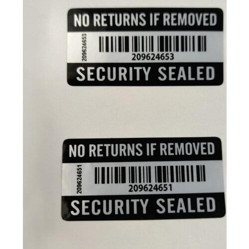 500pcs SECURITY SEALED Sticker 2" x 1“ ( 50mm x 25mm ) No RETURNS IF REMOVED Tamper Proof Warranty Void Label