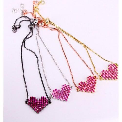 6PCS, Fashion Link Chain Rose CZ Zirconia Hear-t Adjusted Bracelet Classic Jewelry For Women
