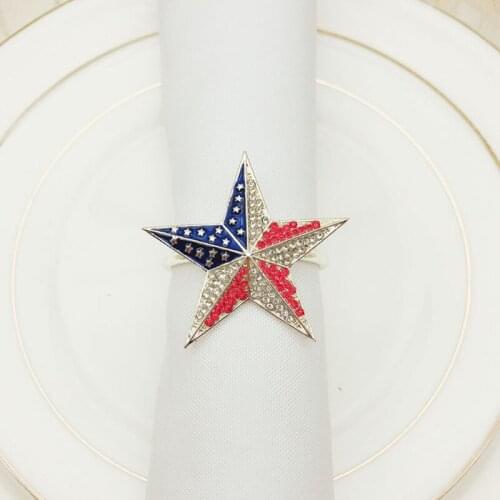 6pcs Patriotic Napkin Rings National Flag Star Buckle Holder for Independence Day 4th of July Veterans Day