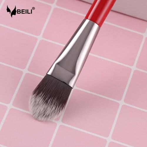BEILI Red Single Makeup Brush 1 Piece Powder Concealer Highlight Foundation in Synthetic Nano Hair Blusher Brush make up tools