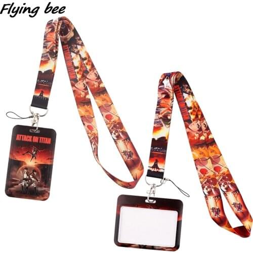 Flyingbee X1971 Anime Attacking Giant Lanyard Card ID Holder Car KeyChain ID Card Pass Gym Phone Badge Key Ring Holder Jewelry