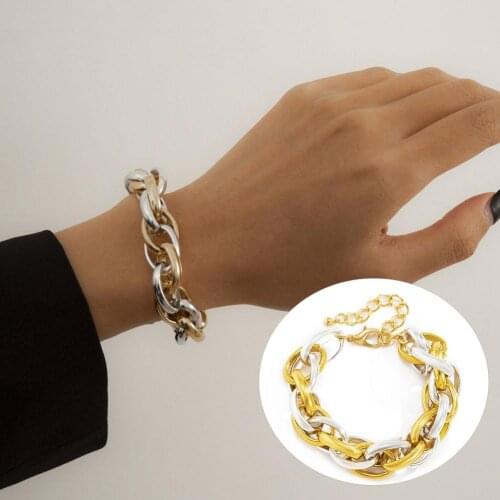 Hand Chains Link Design Shiny Retro Mono-layer Aluminum Hand Chains for Women Punk Street Link Armband Girl Party Jewelry Gifts