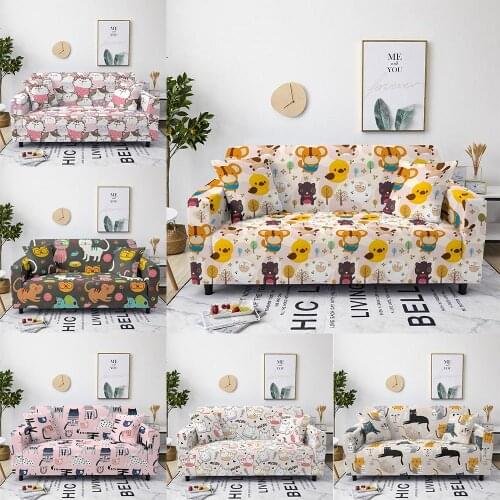 Cartoon Sofa Cover All-Inclusive Sofa Slipcovers Cute Cat Animal Seat Couch Covers Sectional Corner L Sofa Cover for Living Room