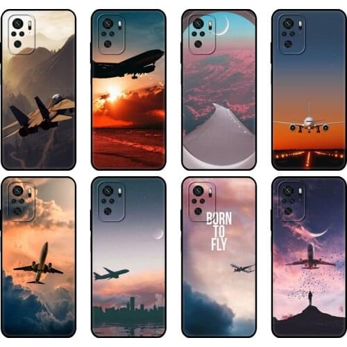 Black tpu Case For Xiaomi Redmi 9T Case Redmi Note 9T Note 10 5G 4G Pro 10S Case Aircraft Plane Airplane