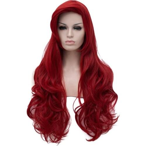 Jessica Rabbit Wavy Long Wine Red Hair Little Mermaid Princess Ariel Heat Resistant Cosplay Costume Wig + Wig Cap