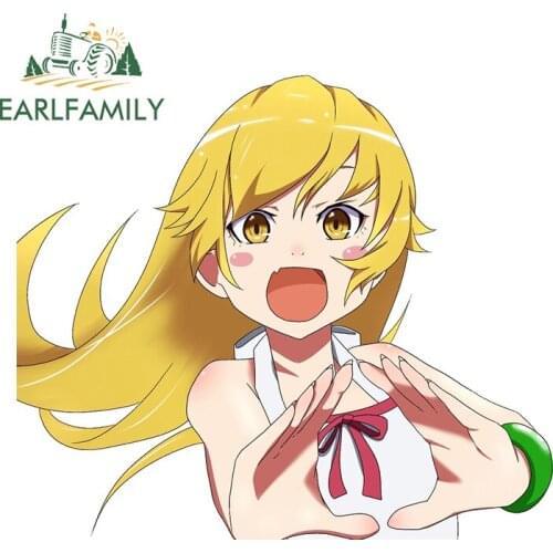 EARLFAMILY 13cm x 11.2cm for Monogatari Series Shinobu Car Sticker Waterproof Laptop Decals Windows Bumper Anime Car Styling