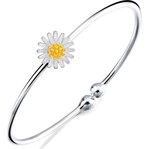 Elegant Women Daisy Flower Bangle Opening Bracelet Bangle