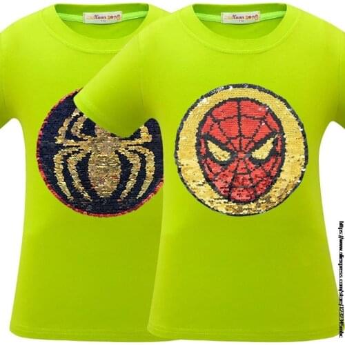 Disney Summer Children T Shirt Super Harajuku Sequin double sided pattern Tshirt SpiderMan T-shirt Boys Baby Tops