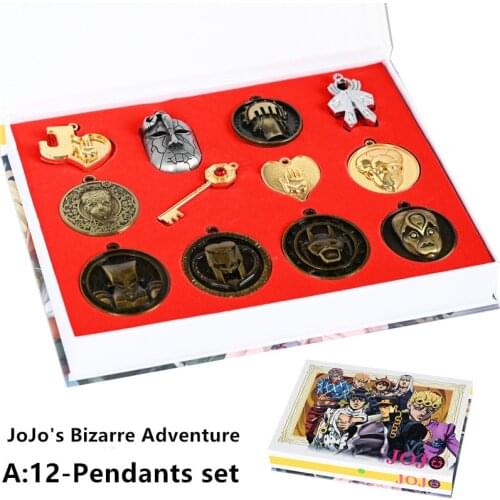 JOJO BIZARRE ADVENTURE Model Doll Badges Neckplace Keychain Pendant Set Pins Toys Cosplay Breastpin Props Collection with Box
