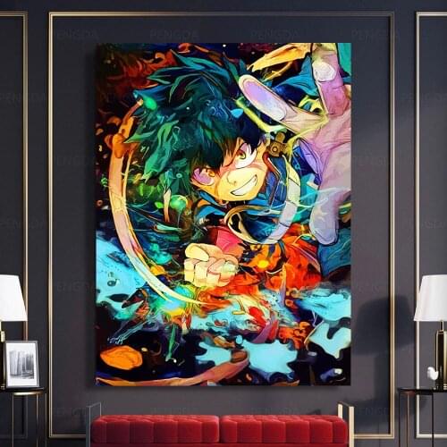 Painting Wall Art HD Printed My Hero Academia Green Hair Boy Poster Modular Anime Canvas Home Decoration Picture For Living Room