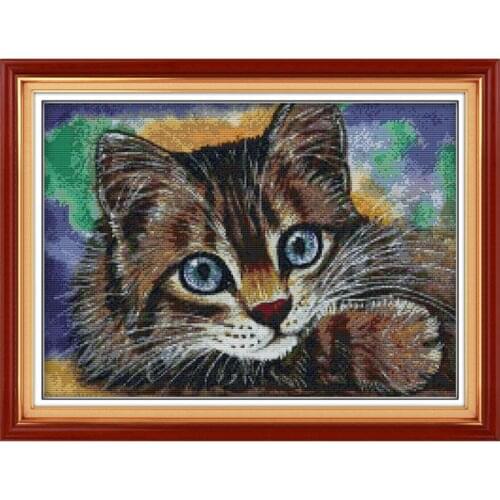 Cat Chinese Cross Stitch Kits 11CT 14CT Printed Fabric Counted Canvas Embroidery Set DIY Handmade Needlework Home Decor Painting