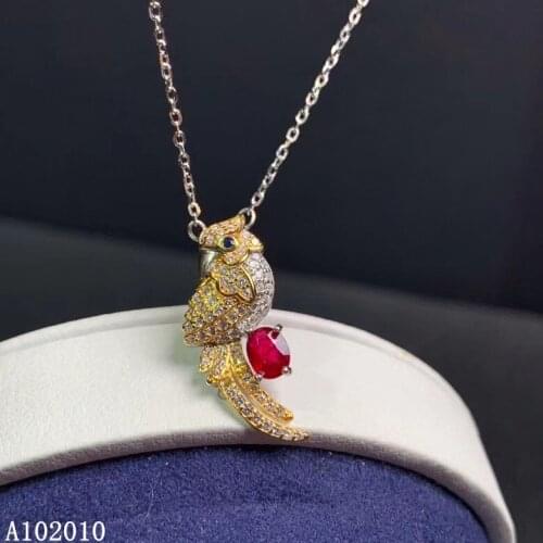 KJJEAXCMY fine jewelry 925 Sterling Silver inlaid natural ruby fashion bird girl Pendant Necklace support test