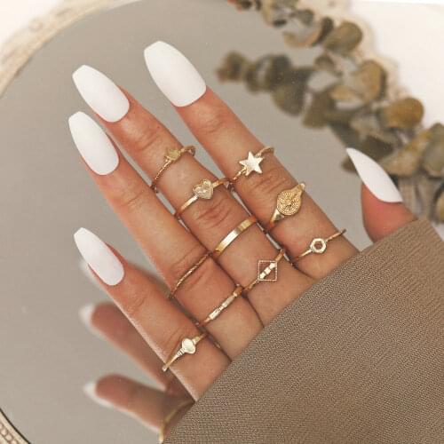 10pcs/set Classic Geometric Heart Rings For Women Girls Retro Trendy Open End Adjustable Statement Ring Set Fashion Jewelry Gift