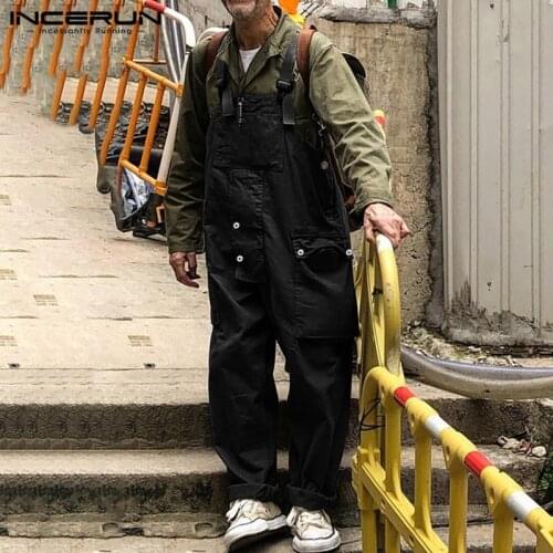 INCERUN Fashion Men Romper Jumpsuit Solid Color Bib Pants Casual Men Suspenders Baggy Workout Streetwear Overalls 2020 Plus Size