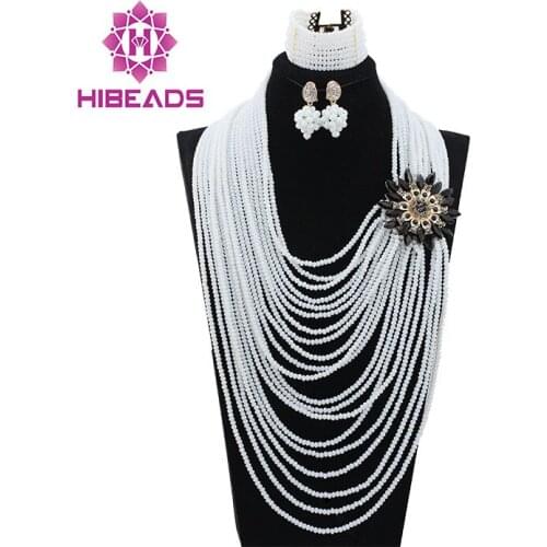 20 Layers White African Beads Jewelry Set Fashion Black Brooch Costume Necklace Set Party Jewelry Set Free Shipping HX604