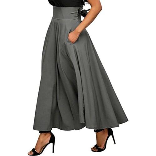 2021 Summer Big Swing Skirt High Waist Solid Color Pleated Solid Color Stretch Plain Skater Flared Pleated Long Skirt Autumn New