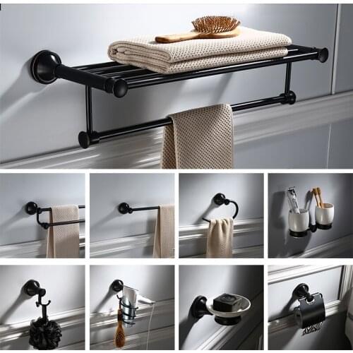 Bathroom Accessories Set Towel Rack Paper Holder Towel Ring Towel Bar Shelf Robe Hooks Brass Black Oil Brass Bathroom Hardware S