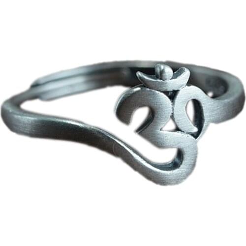 New real solid S925 pure silver female ring fashion Buddhism six-character mantra buzz ring silver 925 silver woman ring