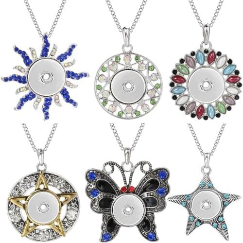 New Snap Jewelry Necklaces Metal Rhinestone Crystal Butterfly Star 18mm Snap Button Necklace Pendant DIY Snaps Jewelry