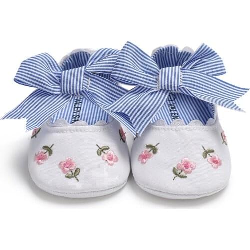 Baby Girl Shoes Newborn Flower Print Stripe Bowknot Soft Anti-Slip Sole Toddler Princess Cute Crib Shoes Moccasins Baby