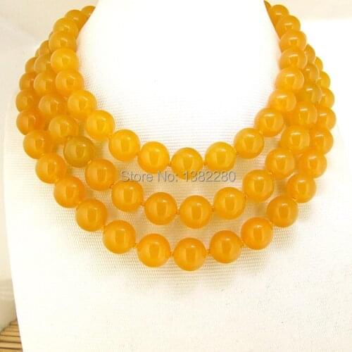 Wholesale 10mm Yellow chalcedony round bead long necklace 36" 2 pieces / lot jewelry