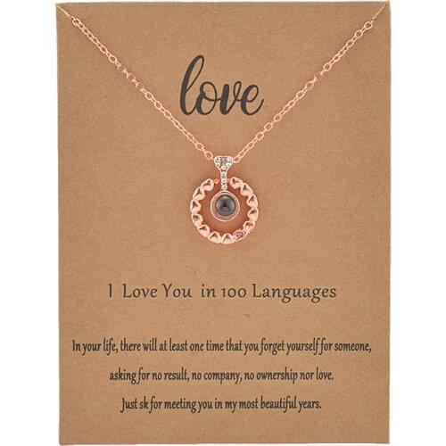 With Card Heart Key 100 Language I love You Necklace For Women Wedding Letter Necklace Jewelry Drop Shipping
