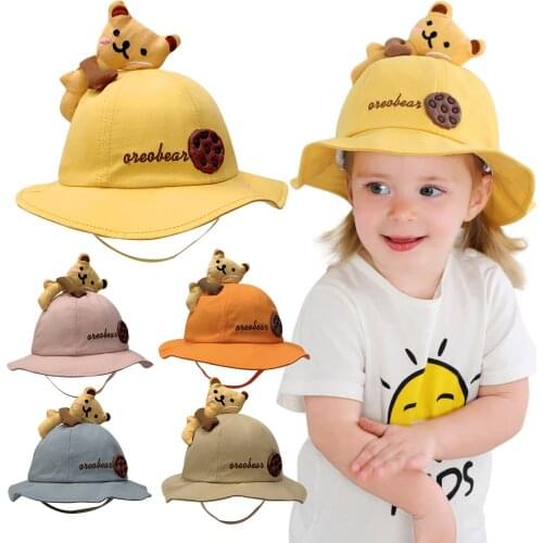 2021 new summer toddler kid girl cute bear cartoon print pattern bucket hat hat sun hat multicolor fashion children hat