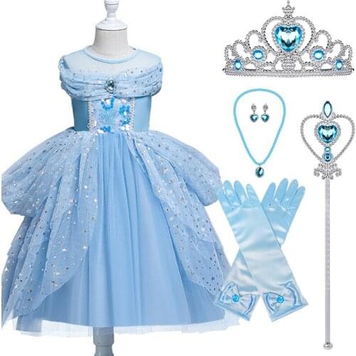Princess Girls Elsa Cloak Dresses Sequined Sleeve Cosplay Dress Up Ball Gown For Children Halloween Carnival Party Costumes