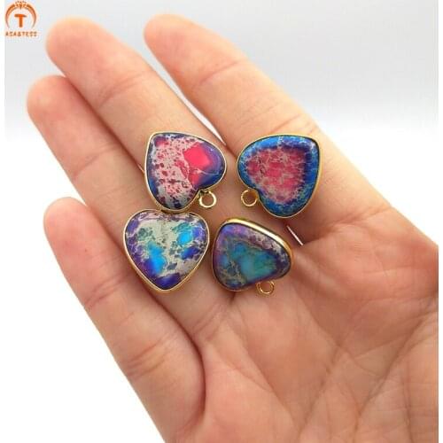 2pcs Fashion Natural Exquisite Stone Emperor Stone Gold Heart Shape Pendants Exquisite Charm Woman Jewelry Necklace Making 20mm