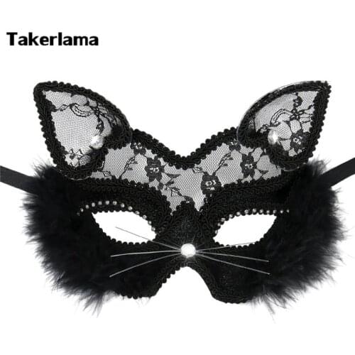 Luxury Venetian Masquerade Cat Mask Women Girls Sexy Lace Black Cat Eye Mask for Fancy Dress Christmas Halloween Party Props