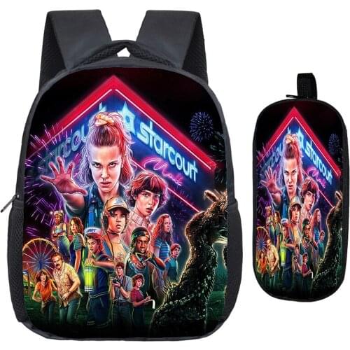 Stranger Things 3 Backpack Children Kids Bags Printing Pattern Backpack Beautiful Casual Rucksack with School Pencil Case