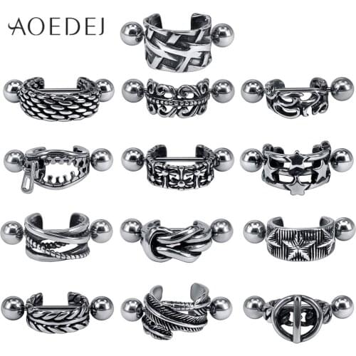 AOEDEJ 316L Stailess Steel Hoop Earrings for Men Punk Earrings Gothic Style Hip Hop Ear Rounds Rock Roll Hoops Piercing Jewelry